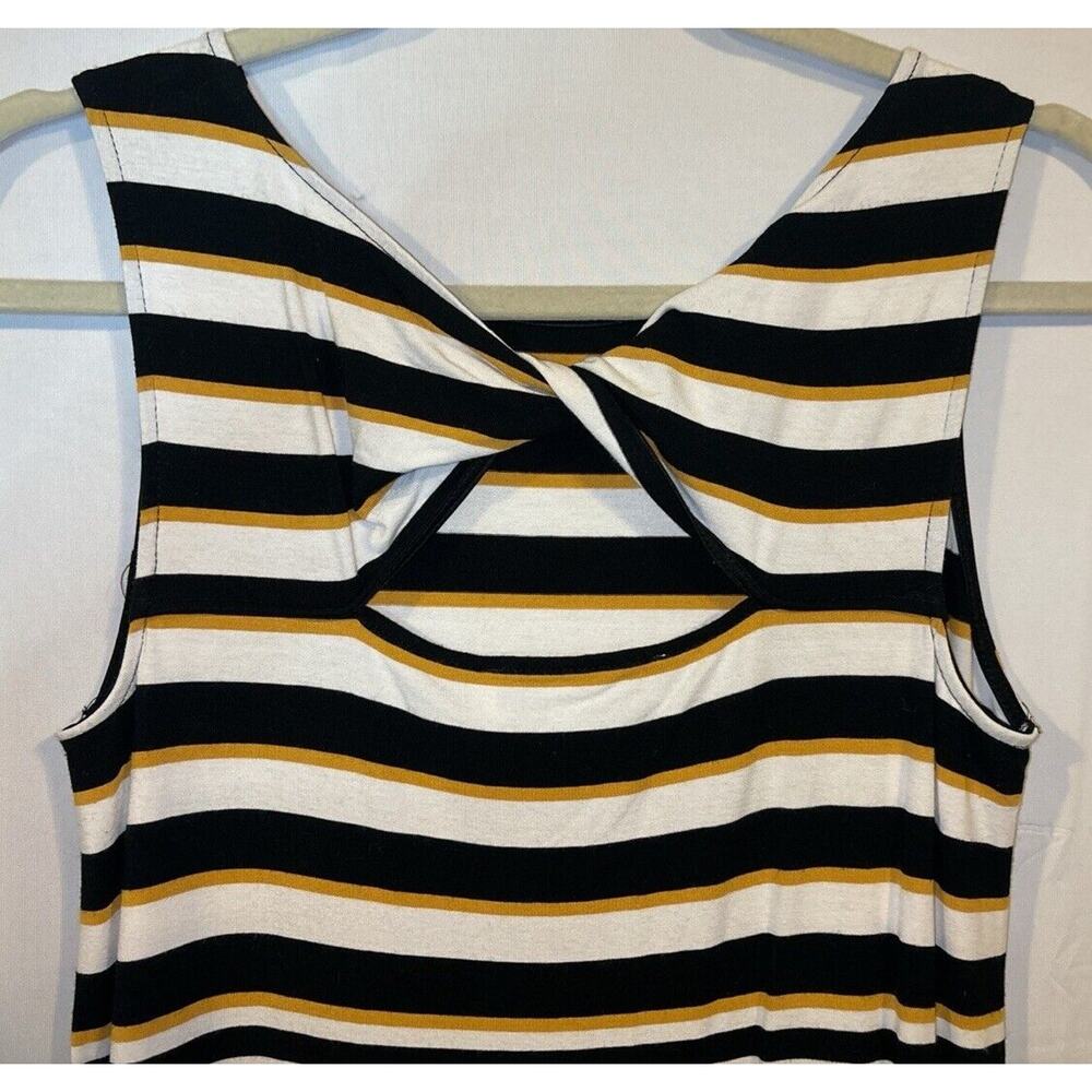 Loft Mixed Stripes Cutout Midi Dress‎ Black/Cream/Gold Size XS - Picture 4 of 7
